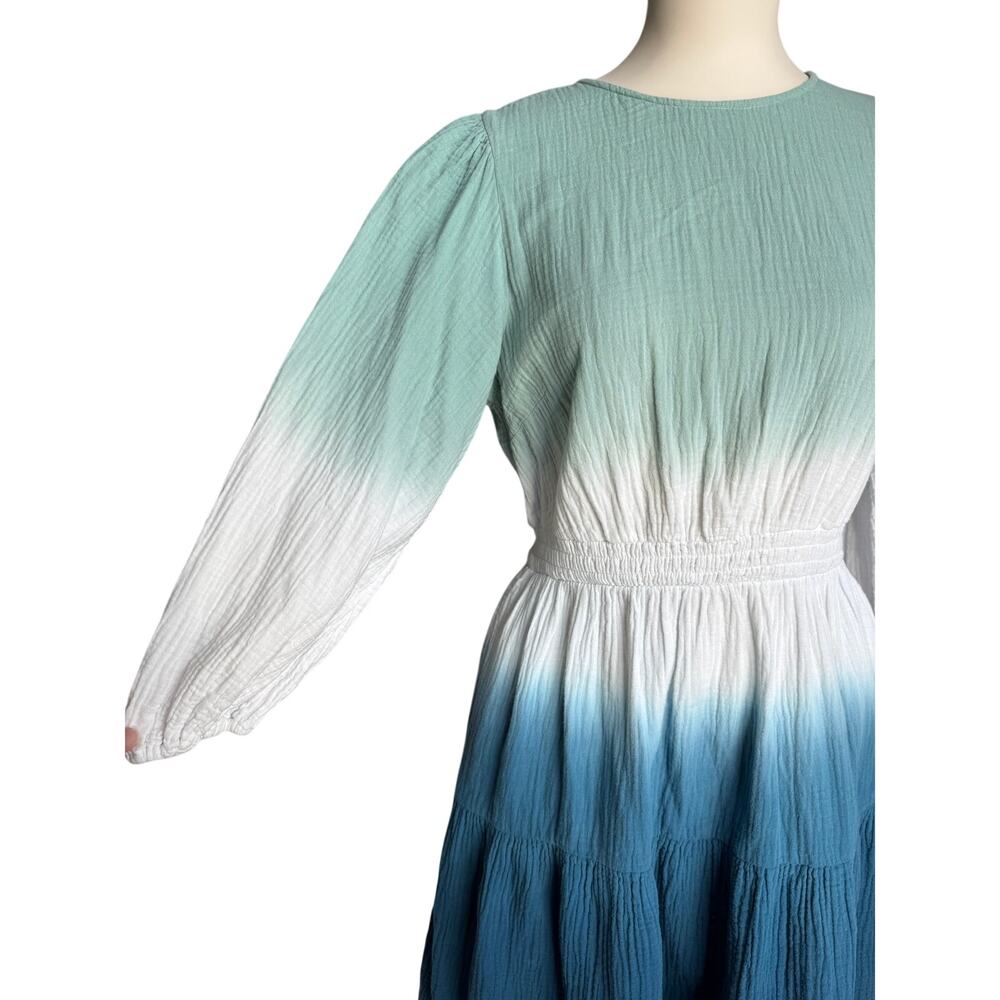 Universal Thread Blue Ombre Cotton Gauze Mini Dress Size Medium Puff Sleeve - Picture 5 of 13
